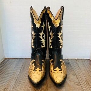 Rebelde Handmade Womens Snakeskin Leather Inlay Western Boots, US 8 / MX 26.